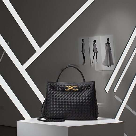 Versatile Woven Vegan Leather Handbag - Adjustable Strap, Magnetic Closure - Picture 7 of 9